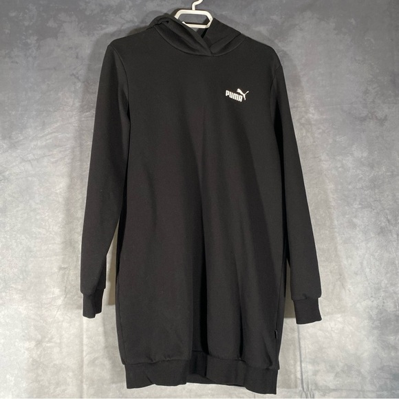 Puma Hooded Hoodie Dress Long Sleeve Black Sweater Size L Pullover Cozycore - Picture 1 of 9